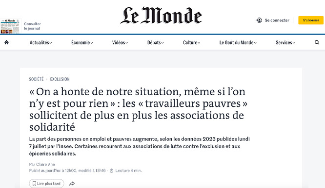 Précarité en France : Le Monde s'intéresse au SIF
